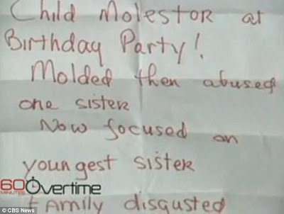 Child molestor at today Party! Molded then abused one sister Now focused on youngest sister Family disgusted