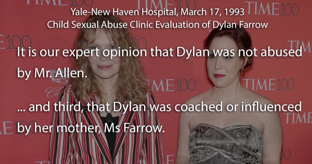 Mia & Dylan Farrow - New-Haven hospital, Woody Allen sexual abuse allegation, evaluation of Dylan Farrow