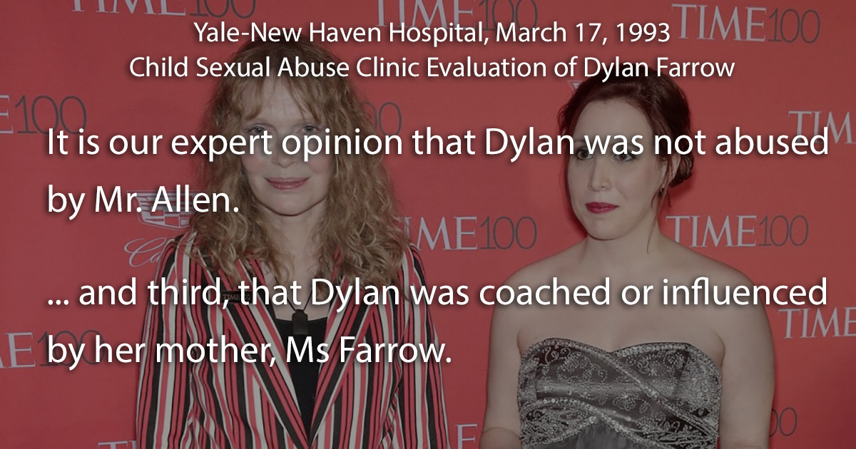 Both the Yale-New Haven Hospital and the New York State child welfare didn't find Dylan Farrow credible.