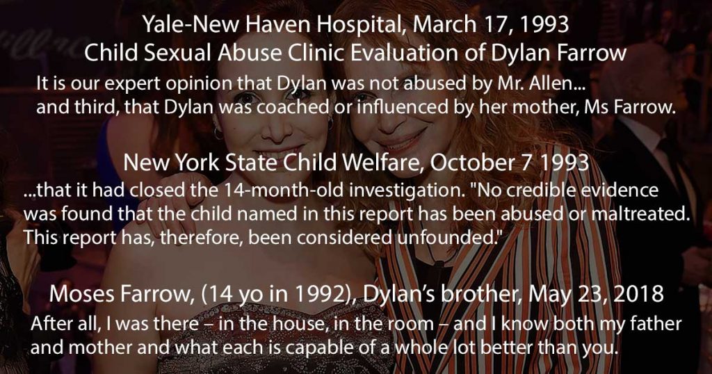 Excerpts from two investigations (Yale Haven and New-York Welfare) and Moses Farrow testimony who have cleared Woody Allen of Dylan Farrow's sexual abuse allegation