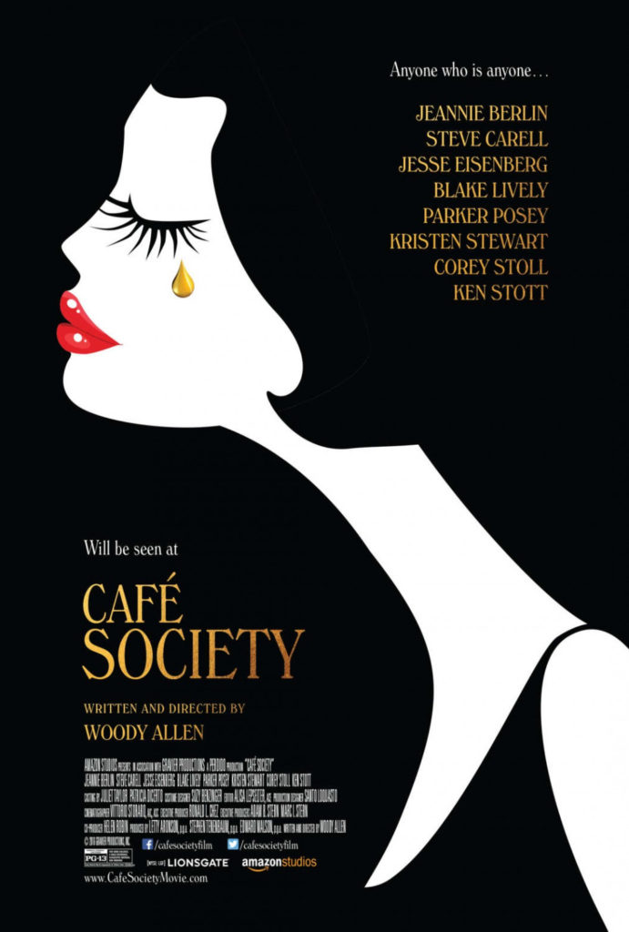 Café Society is a 2016 American romantic comedy-drama film written and directed by Woody Allen. It stars, Steve Carell, Jesse Eisenberg, Blake Lively, Parker Posey, Kristen Stewart.