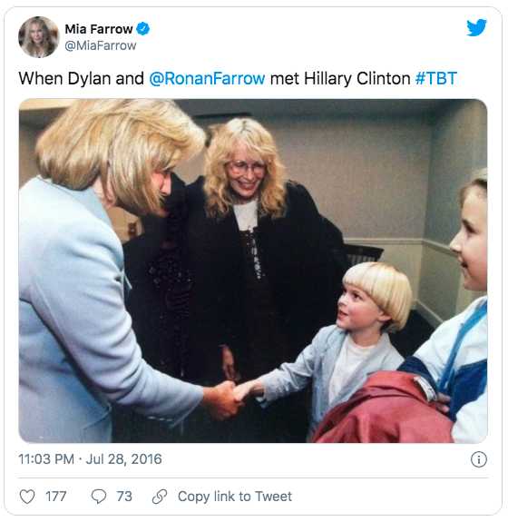 Mia Farrow's Tweet with Tam Farrow erased from the picture